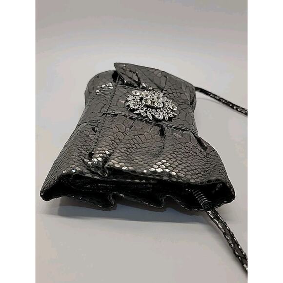 IMAN Evening Bag Purse Rhinestones Removable Strap Silver Metallic Snake Print - Picture 10 of 14